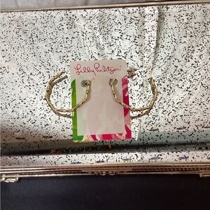 NWT Lilly Pulitzer Tropical Bamboo Hoops- Gold Metallic